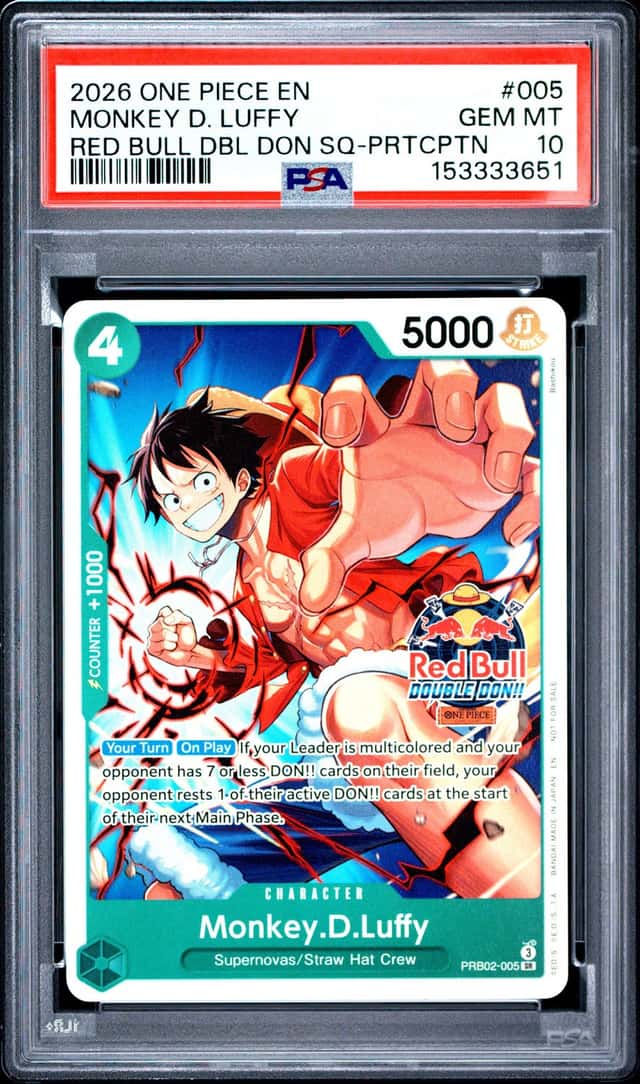 2026 One Piece EN Red Bull Double Don!! Participation #005 Monkey D Luffy PSA 10