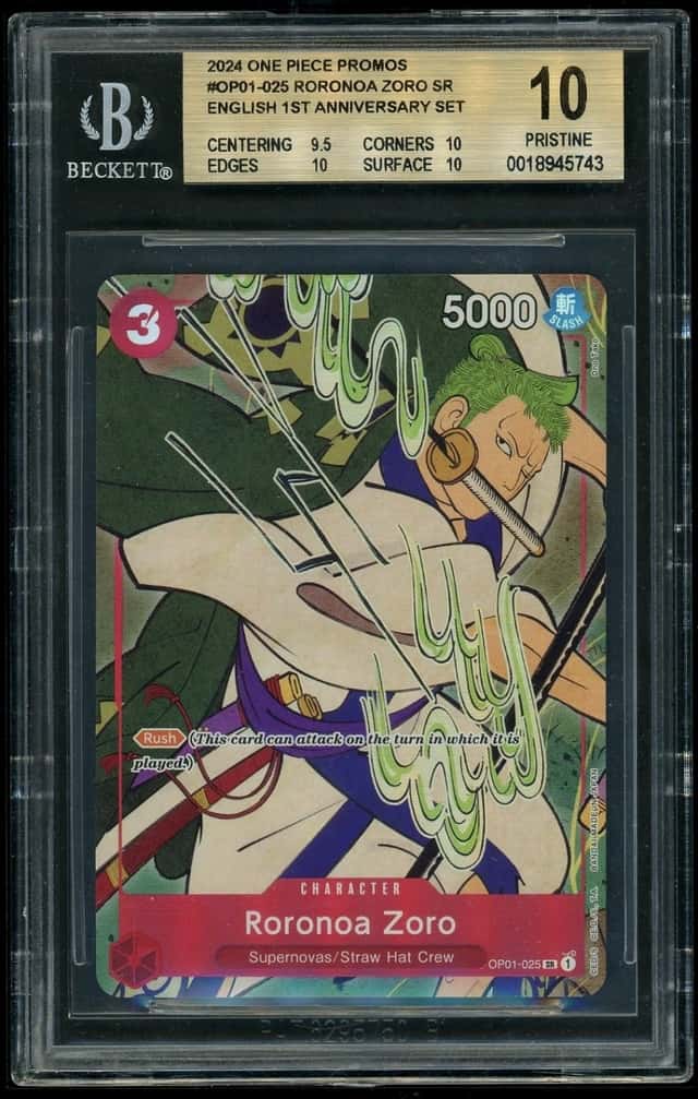 One Piece Roronoa Zoro 2024 SR English 1st Anniversary Set BGS 10