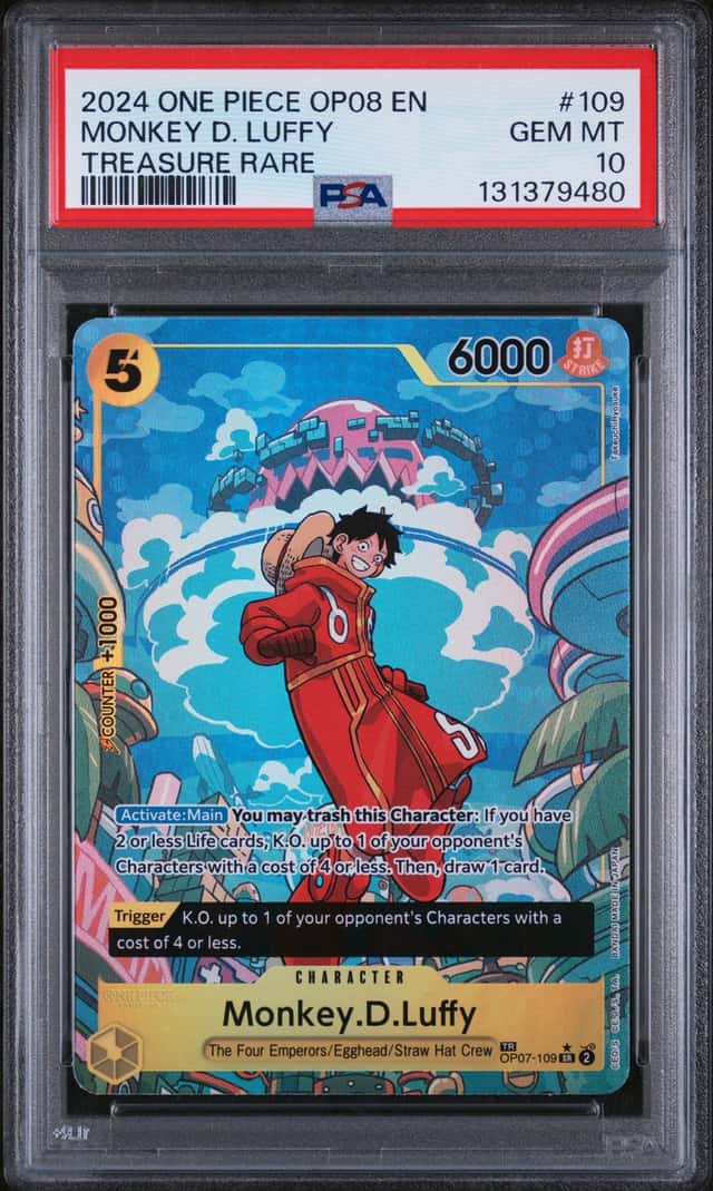 2024 One Piece OP08 EN Treasure Rare #109 Monkey D Luffy PSA 10 GEM MINT