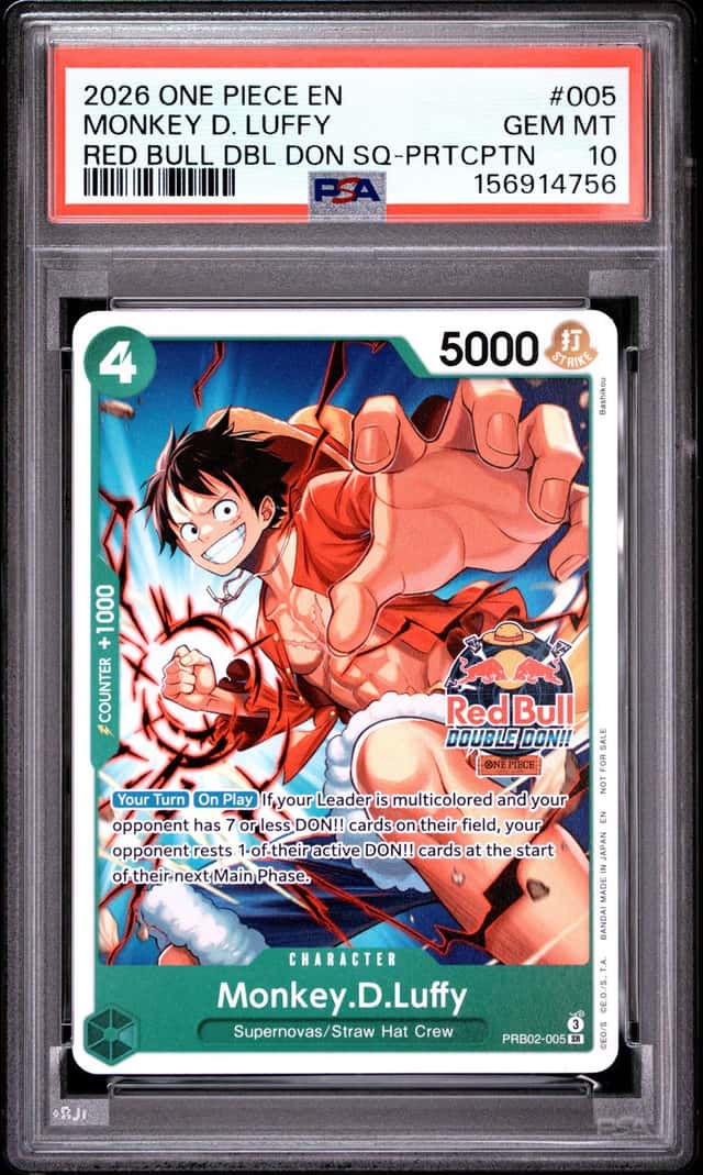 2026 ONE PIECE RED BULL DOUBLE DON!! STORE QUALIFIER #005 MONKEY D. LUFFY PSA 10