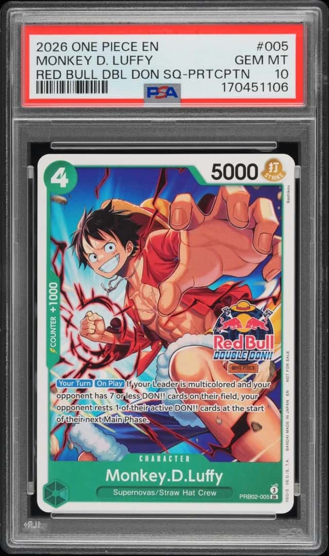 2026 ONE PIECE RED BULL DOUBLE DON!! STORE QUALIFIER #005 MONKEY D. LUFFY PSA 10