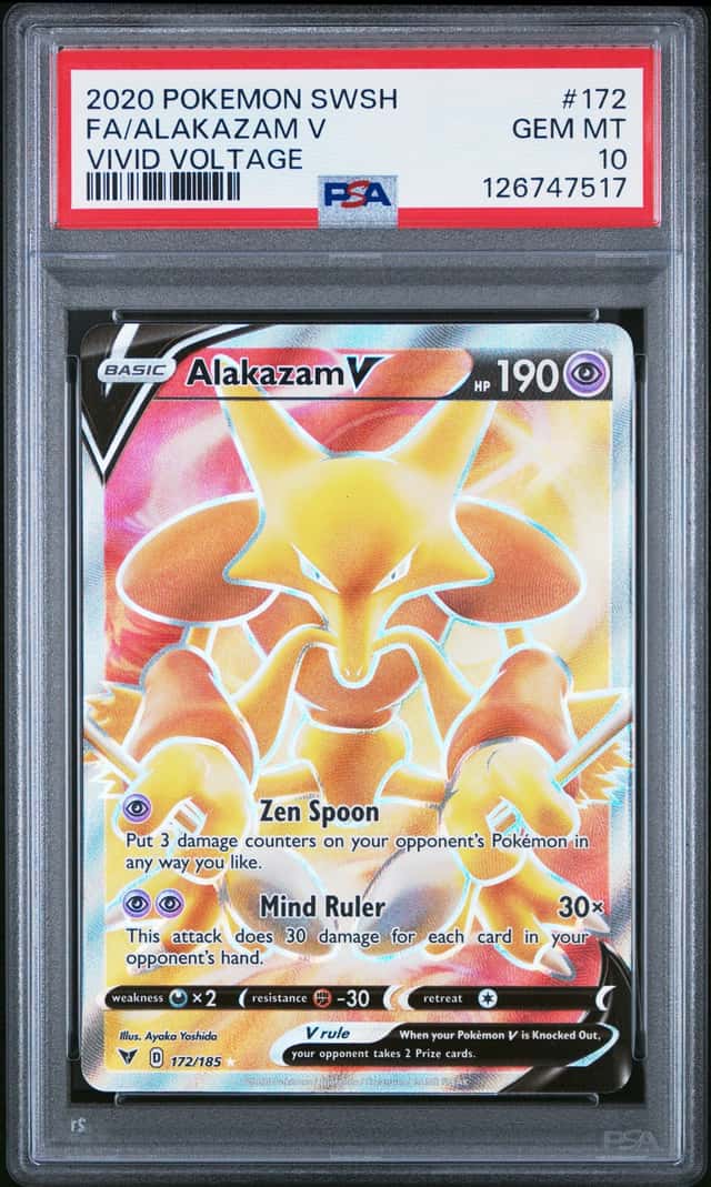 2020 ALAKAZAM V PSA 10 POKEMON SWORD & SHIELD VIVID VOLTAGE FULL ART 172