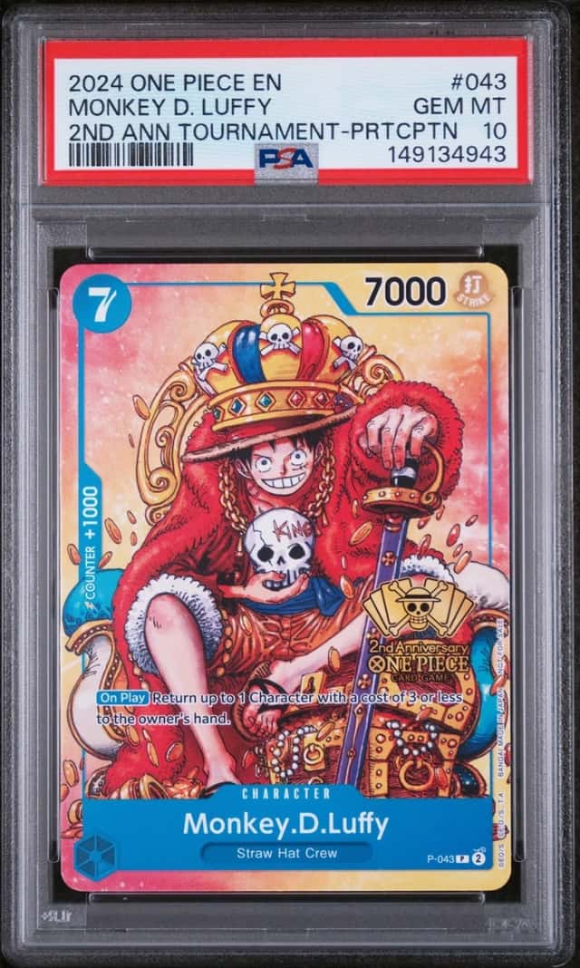 One Piece Monkey D. Luffy Promo P-043 2nd Ann. Tournament Participation PSA 10