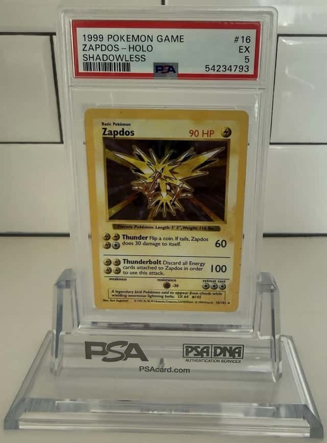 1999 POKEMON BASE SET SHADOWLESS #16 ZAPDOS-HOLO PSA 5