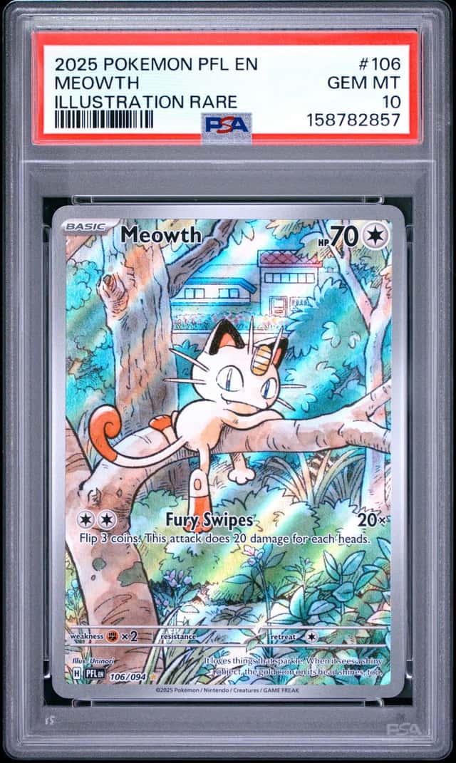 2025 POKEMON PFL EN-PHANTASMAL FLAMES ILLUSTRATION RARE #106 MEOWTH PSA 10