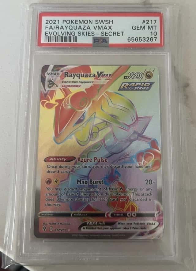 2021 POKEMON SWORD & SHIELD EVOLVING SKIES SECRET FULL ART/RAYQUAZA VMAX PSA 10