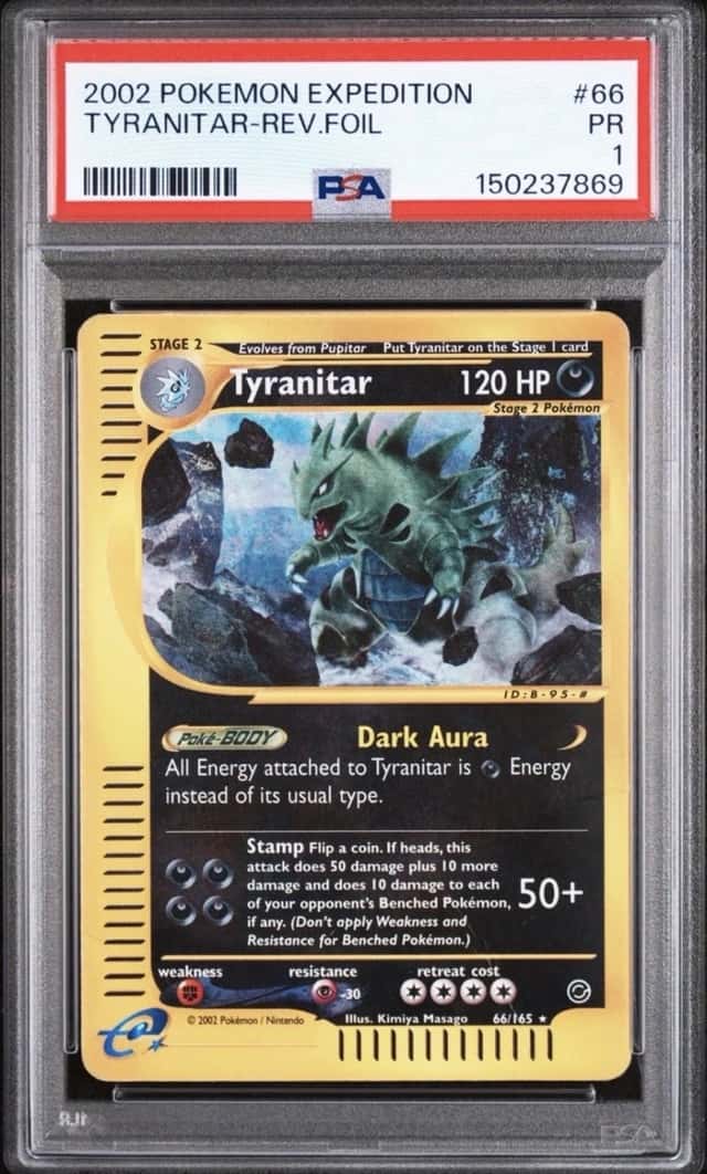 2002 POKEMON EXPEDITION #66 TYRANITAR-REVERSE FOIL PSA 1