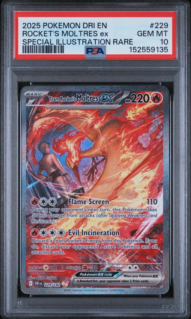 Pokemon Team Rocket's Moltres ex 229/182 Special Illustration Rare PSA10