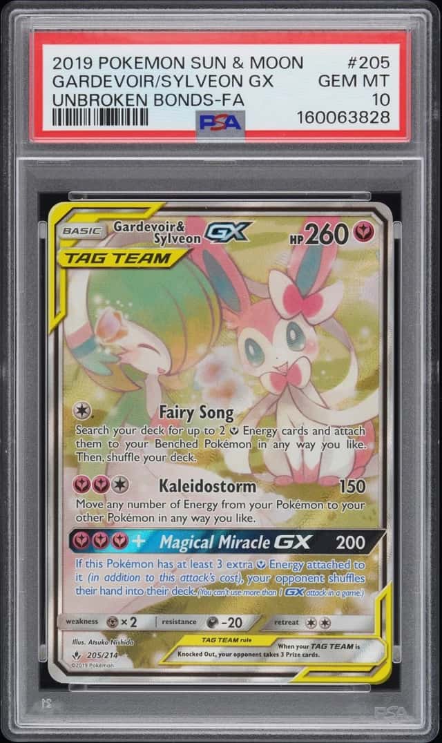 2019 POKEMON SUN & MOON UNBROKEN BONDS FULL ART/GARDEVOIR & SYLVEON GX PSA 10