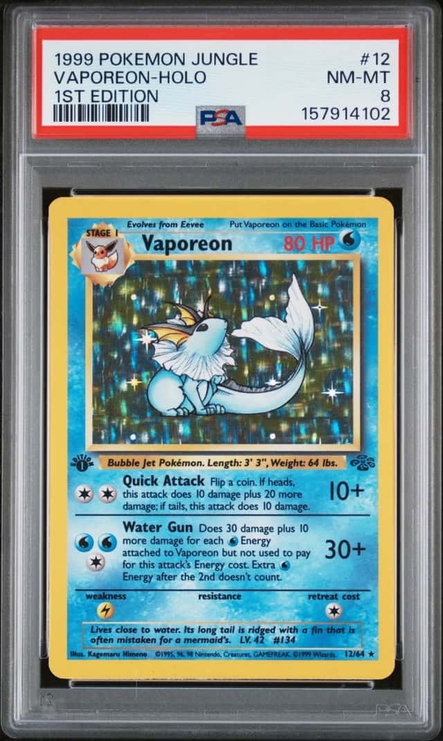 1999 POKEMON JUNGLE 1ST EDITION #12 VAPOREON-HOLO PSA 8