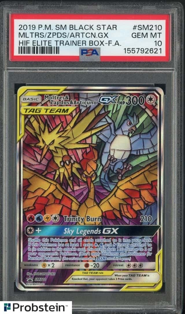 2019 Pokemon SM BSP HIF ETB #SM210 FA Moltres Zapdos Articuno GX PSA 10