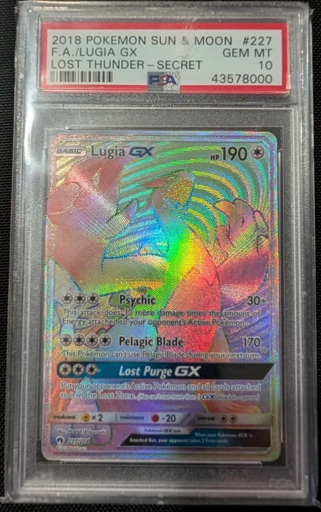 2018 POKEMON SUN & MOON LOST THUNDER SECRET #227 FULL ART/LUGIA GX PSA 10