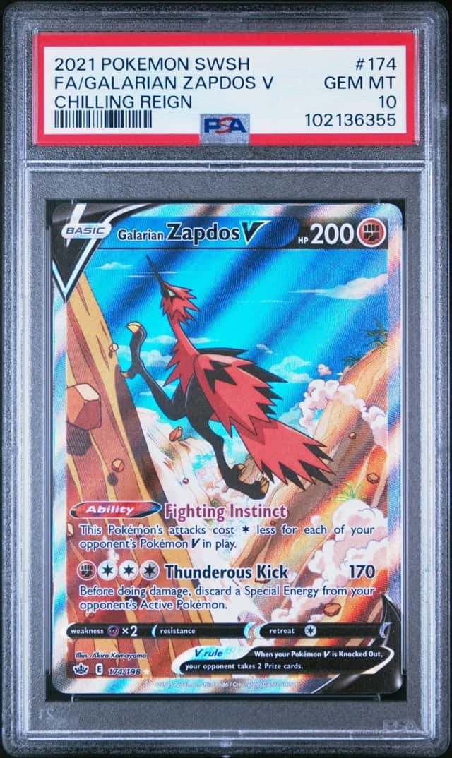 2021 POKEMON SWORD & SHIELD CHILLING REIGN FULL ART/GALARIAN ZAPDOS V PSA 10