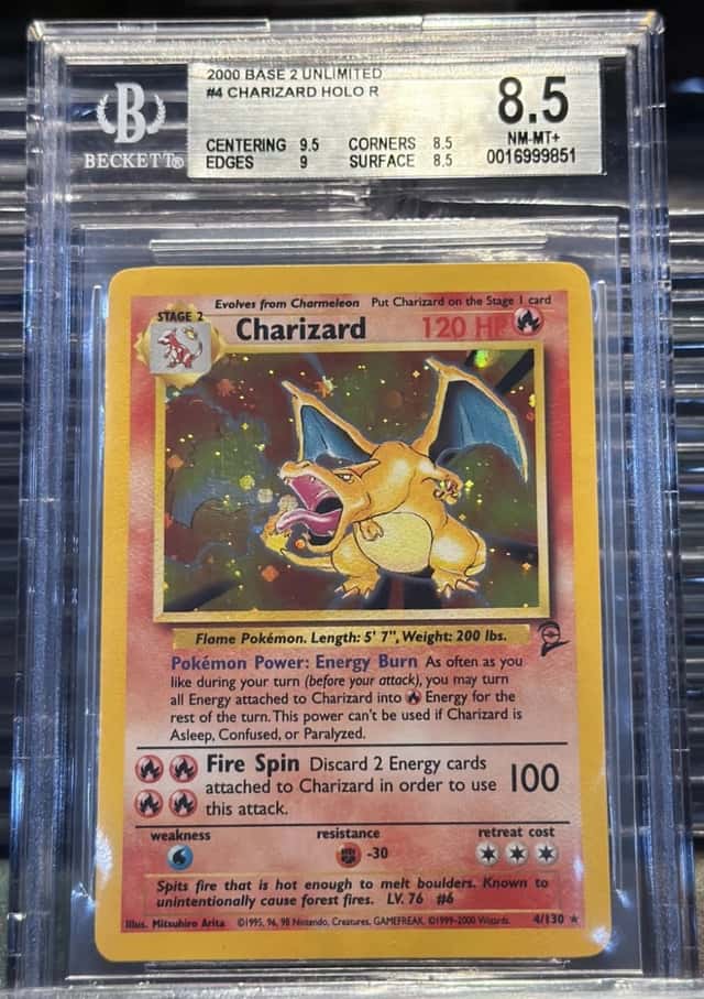2000 POKEMON BASE SET 2 #4 CHARIZARD-HOLO BGS 8.5 NM-MT+