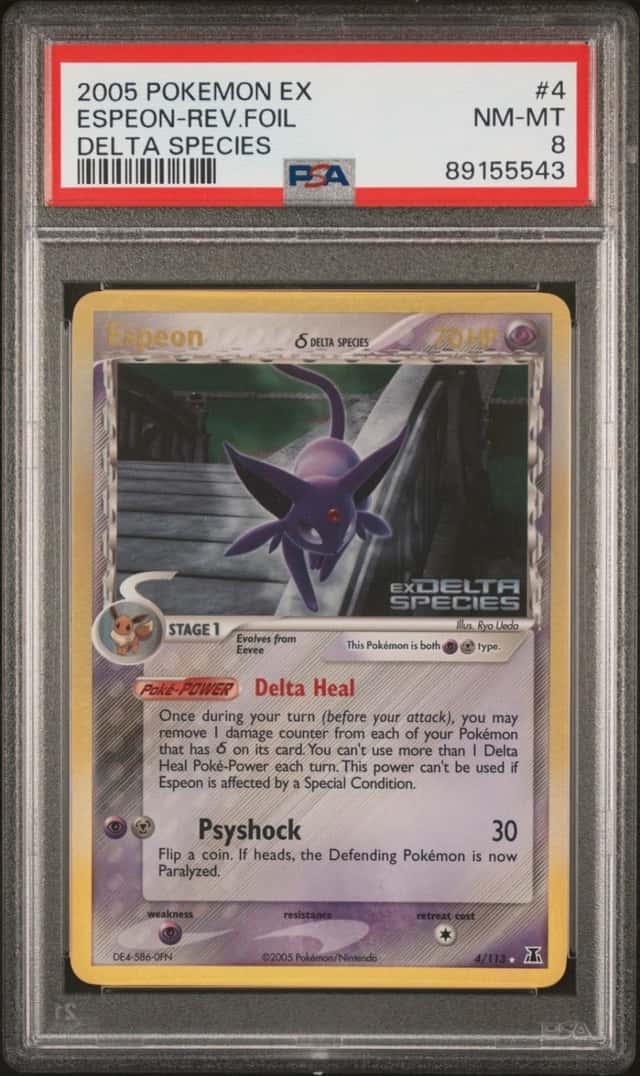 POKEMON ESPEON-REV.FOIL 2005 EX DELTA SPECIES #4 PSA 8
