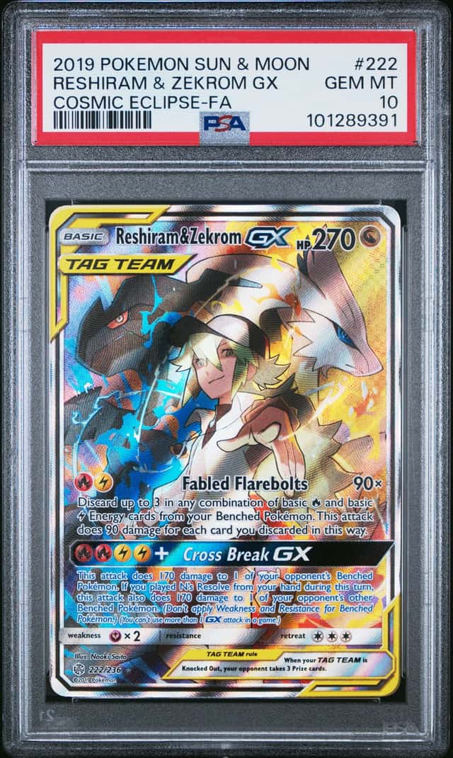 2019 Pokemon Sun & Moon Cosmic Eclipse Reshiram Zekrom Tag Team #222/236 PSA 10