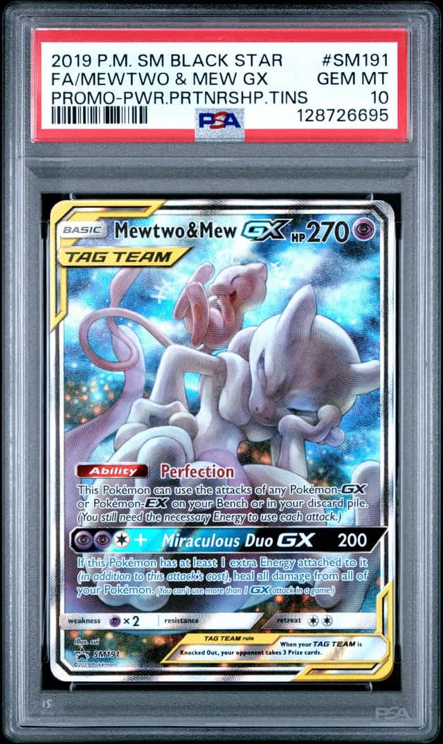MEWTWO & MEW GX 2019 POKEMON SM BLACK STAR PROMO #SM191 FULL ART PSA 10