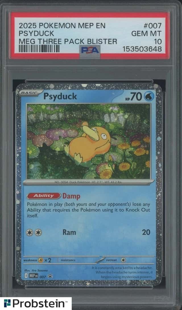 2025 Pokemon MEP EN MEG Three Pack Blister #007 Psyduck PSA 10 GEM MINT