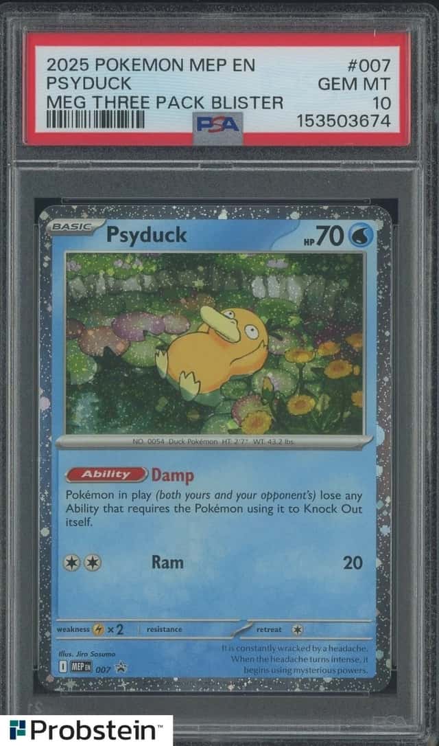2025 Pokemon MEP EN MEG Three Pack Blister #007 Psyduck PSA 10 GEM MINT