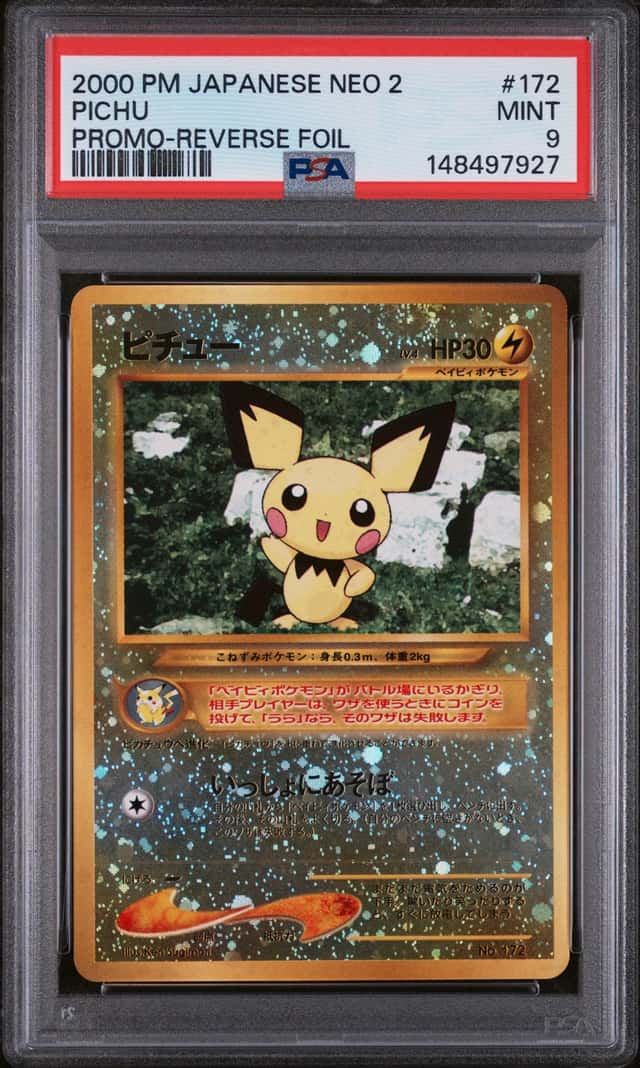 2000 Pokemon Japanese Neo 2 Promo #172 Pichu Reverse Foil w/ Swirl PSA 9