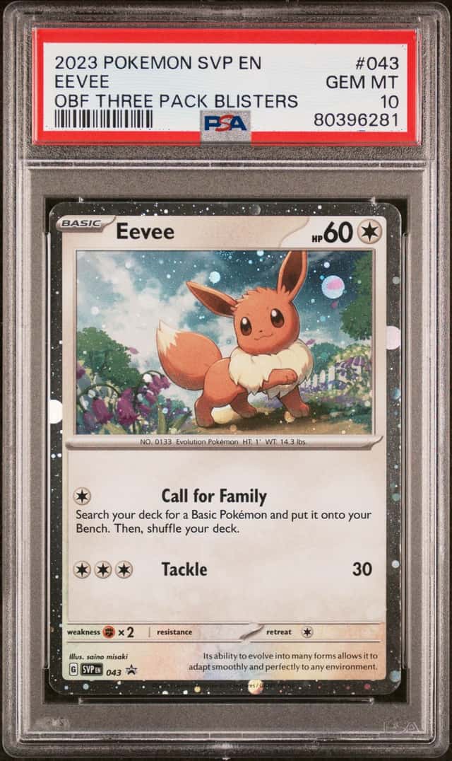 Pokemon TCG Scarlet Violet Obsidian Flames Three Pack Blister #043 Eevee PSA 10