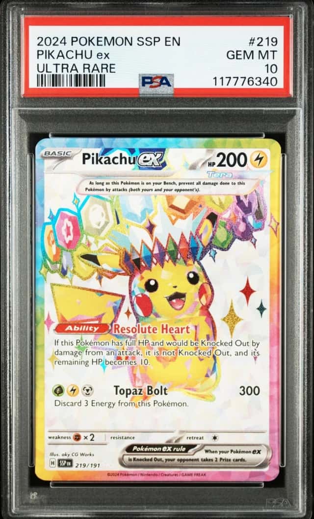 2024 POKEMON SSP EN-SURGING SPARKS ULTRA RARE #219 PIKACHU EX PSA 10