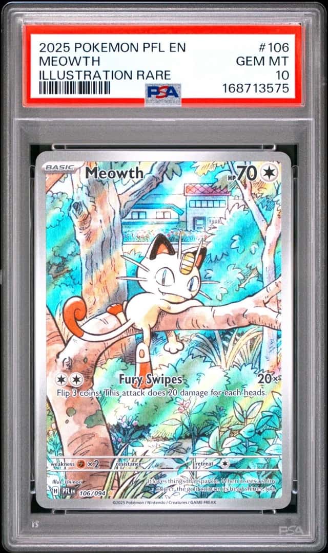 2025 POKEMON PFL EN-PHANTASMAL FLAMES ILLUSTRATION RARE #106 MEOWTH PSA 10