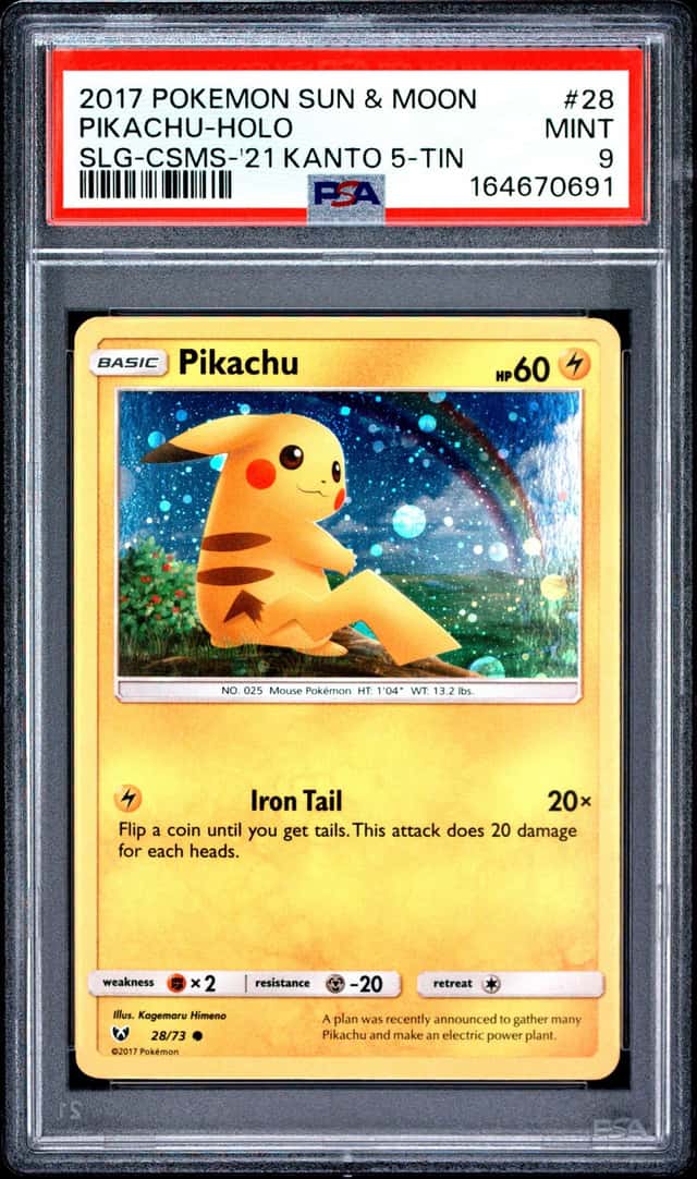 2017 Pokemon Sun and Moon Shining Legends '21 Kanto 5 Tin Exclusive Cosmos Holo Pikachu #28