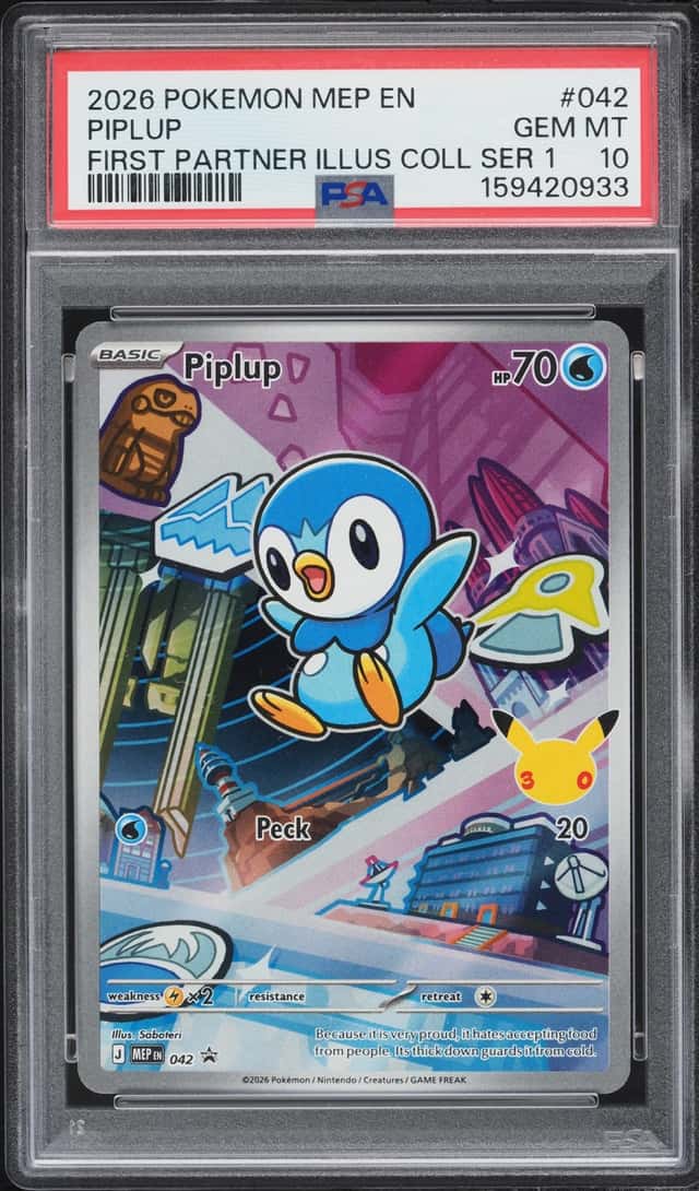 2026 Pokemon Mega Evolution Promo First Partner Illustration S1 Full Art Piplup #42 PSA 10 GEM