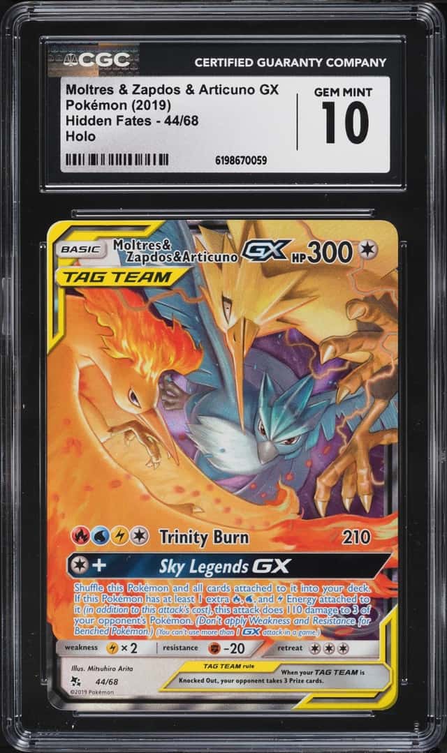 2019 Pokemon Sun & Moon Hidden Fates Holo Moltres & Zapdos & Articuno GX #44 CGC 10 GEM MINT
