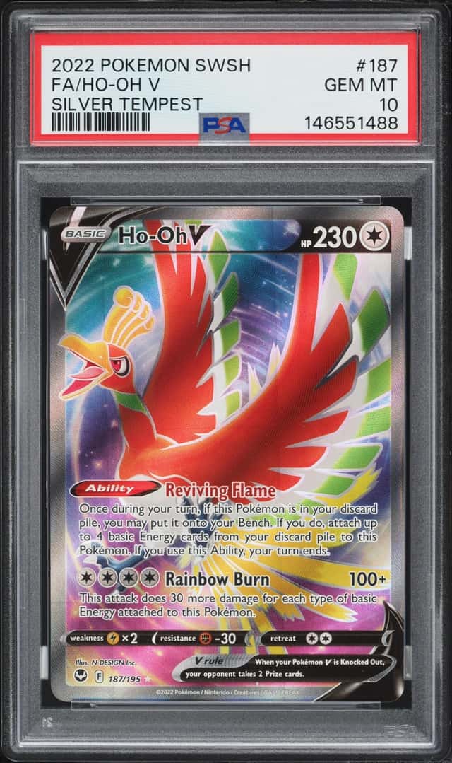 2022 Pokemon Sword & Shield Silver Tempest Full Art Ho-Oh V #187 PSA 10 GEM MINT