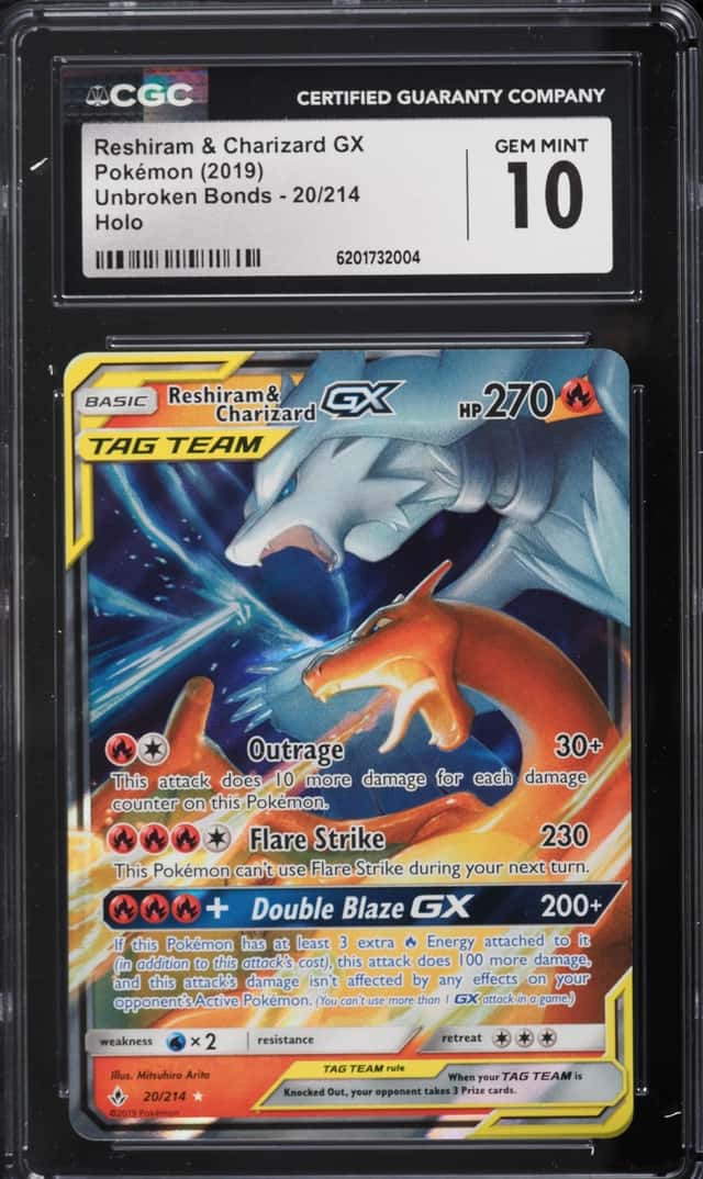 2019 Pokemon Sun & Moon Unbroken Bonds Holo Reshiram & Charizard GX #20 CGC 10 GEM MINT
