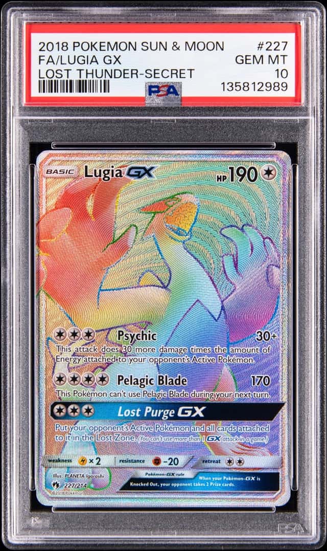 2018 Pokemon Sun & Moon Lost Thunder Secret Rare Full Art #227 Lugia GX - PSA GEM MT 10