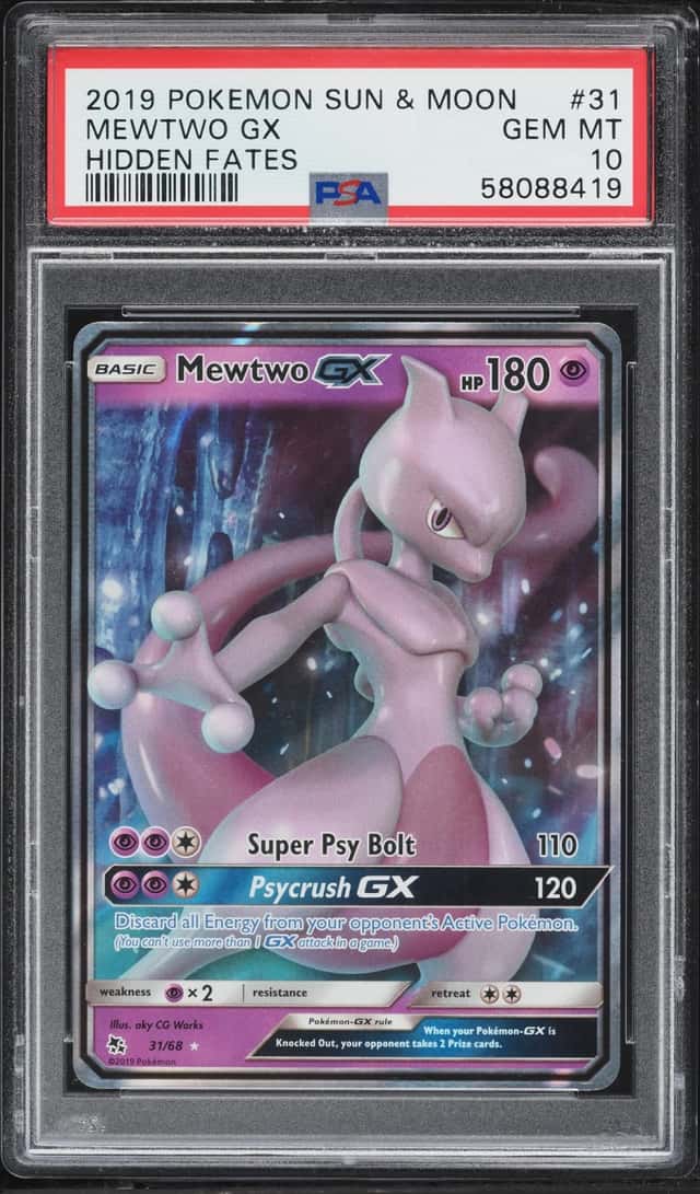 2019 Pokemon Sun & Moon Hidden Fates Holo Mewtwo GX #31 PSA 10 GEM MINT