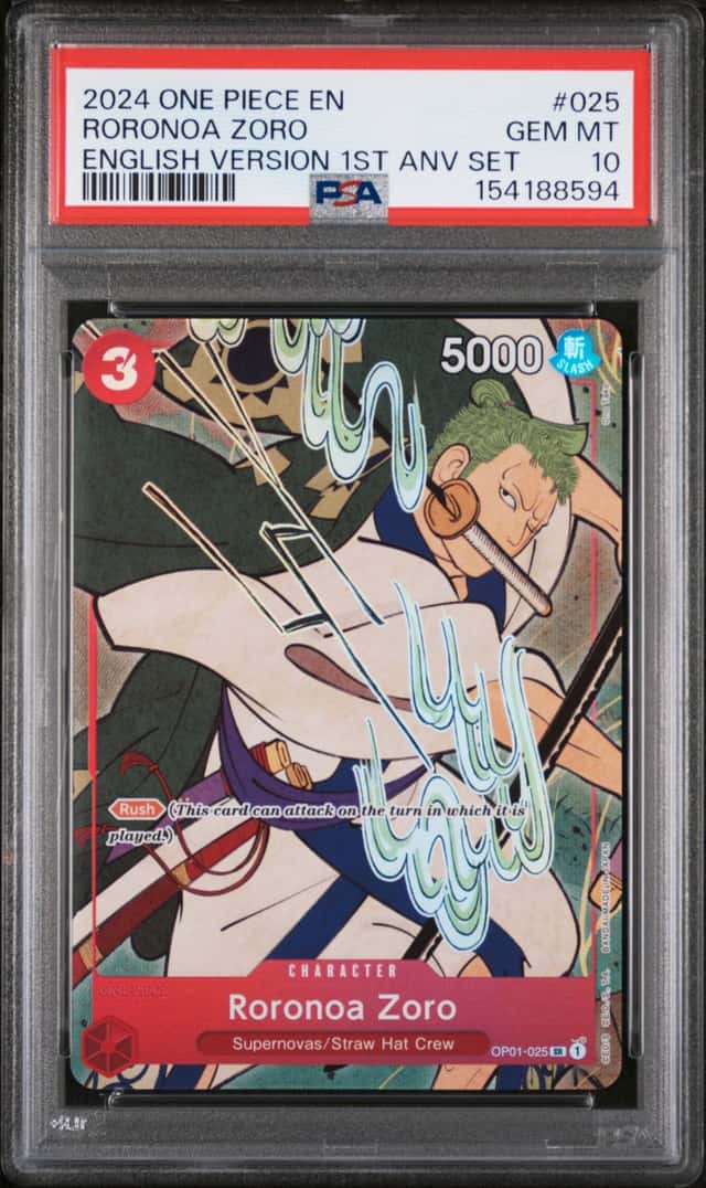 2024 ONE PIECE ENGLISH VERSION 1ST ANNIVERSARY SET #025 RORONOA ZORO PSA 10