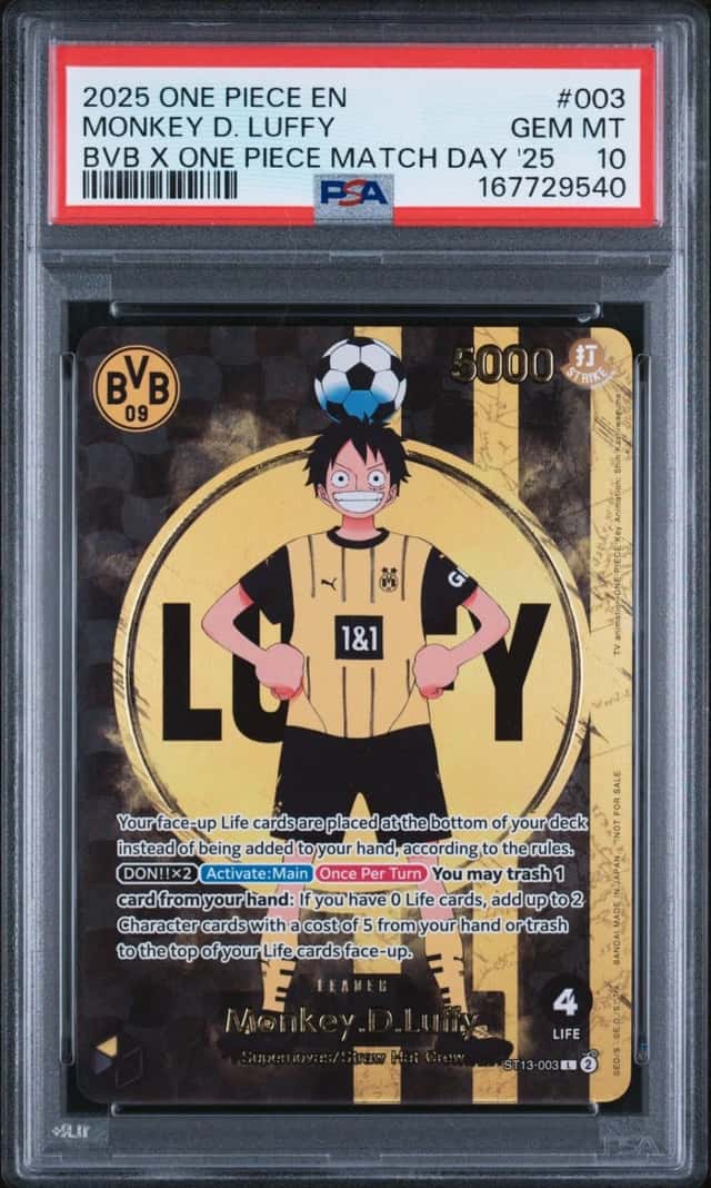 2025 ONE PIECE PROMOS BVB X ONE PIECE MATCH DAY 2025 #003 MONKEY D. LUFFY PSA 10