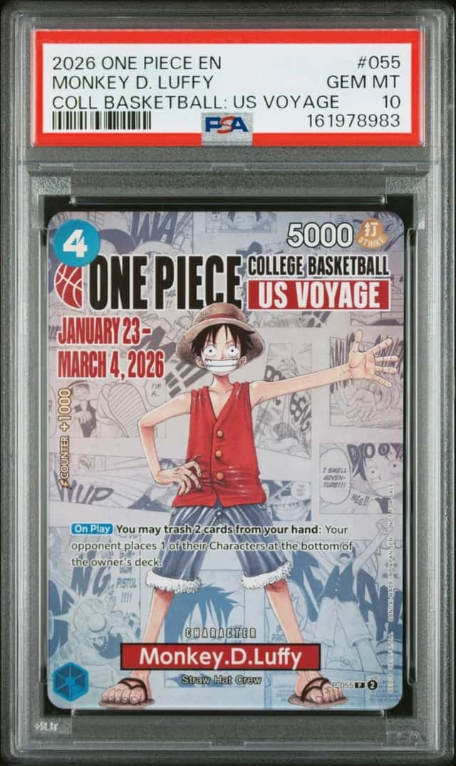 2026 ONE PIECE COLLEGE BASKETBALL: US VOYAGE #055 MONKEY D. LUFFY PSA 10