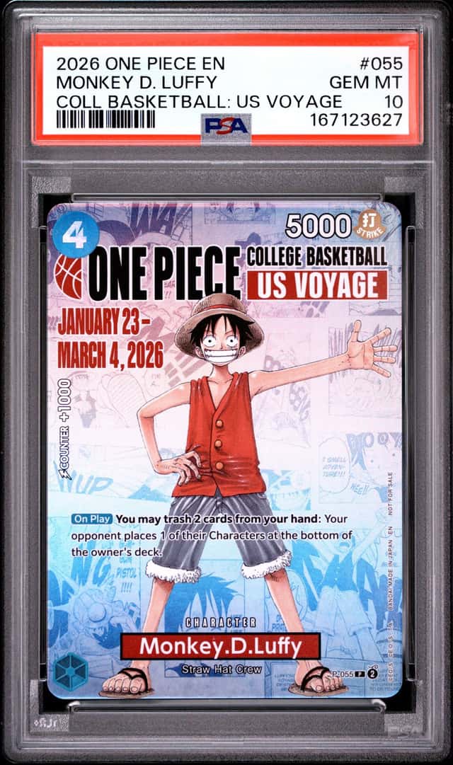 2026 ONE PIECE COLLEGE BASKETBALL: US VOYAGE #055 MONKEY D. LUFFY PSA 10