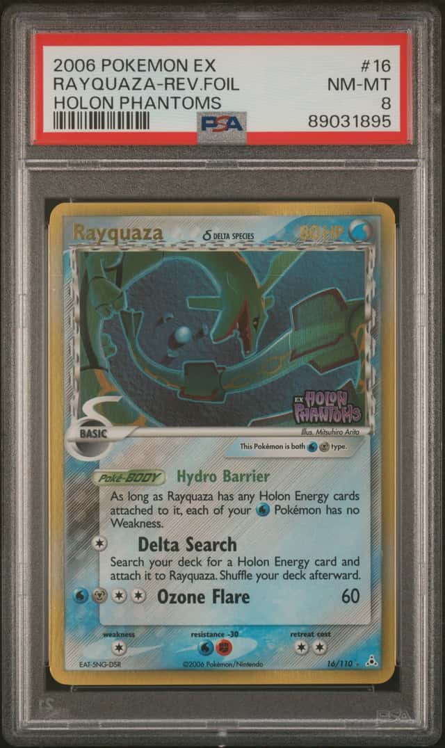 2006 POKEMON EX HOLON PHANTOMS #16 RAYQUAZA-REV.FOIL HOLON PHANTOMS PSA 8