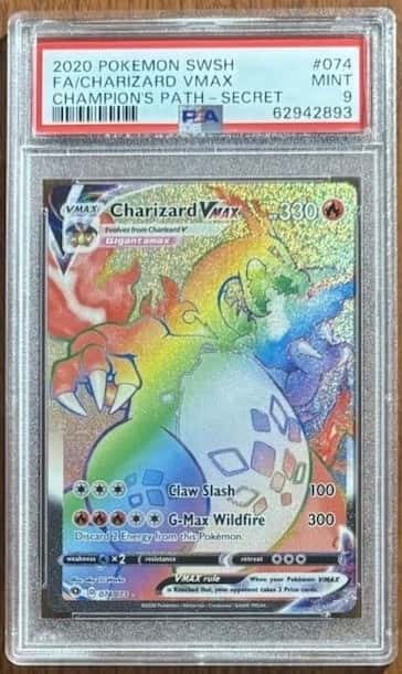 2020 Pokémon Charizard VMAX 074/073 Rainbow Secret Rare Champion's Path PSA 9