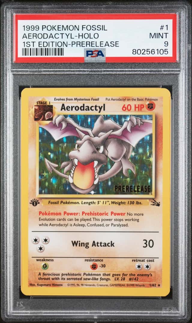 1999 POKEMON FOSSIL #1 AERODACTYL-HOLO 1ST EDITION-PRERELEASE PSA 9