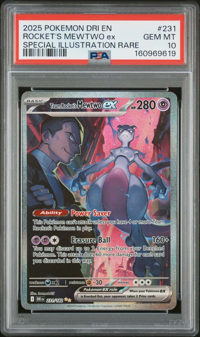 2025 POKEMON DRI SPECIAL ILLUSTRATION RARE #231 TEAM ROCKET'S MEWTWO EX PSA 10