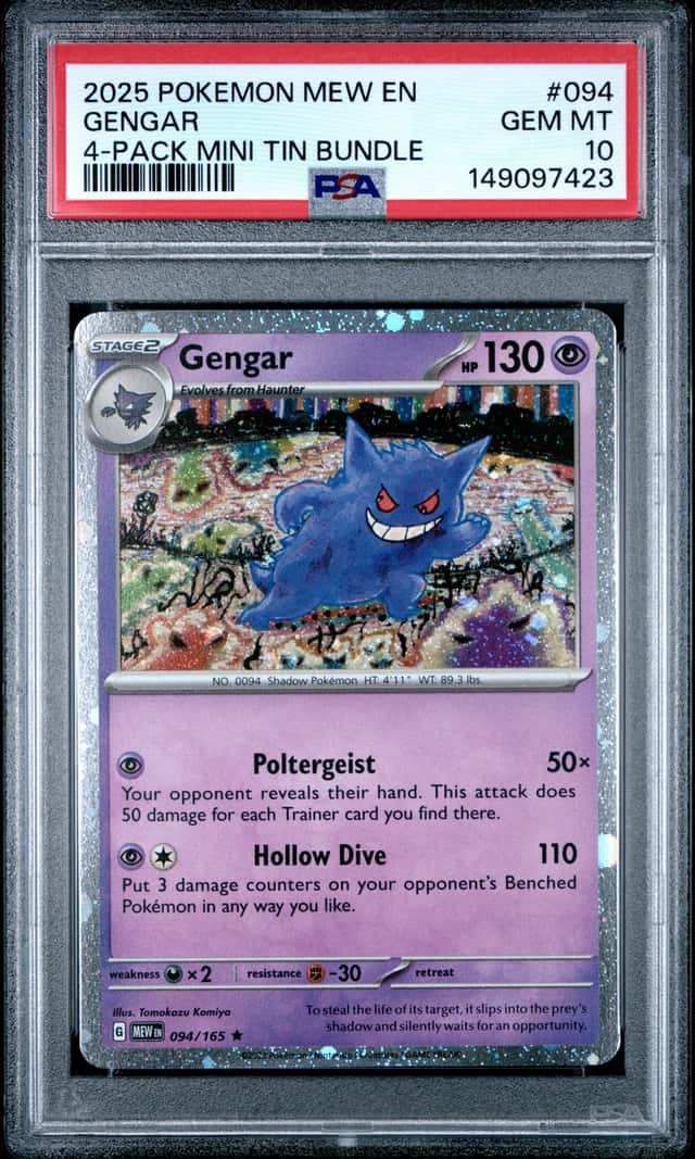 2025 Pokemon MEW EN 4-Pack Mini Tin #094 Gengar PSA 10 GEM MINT
