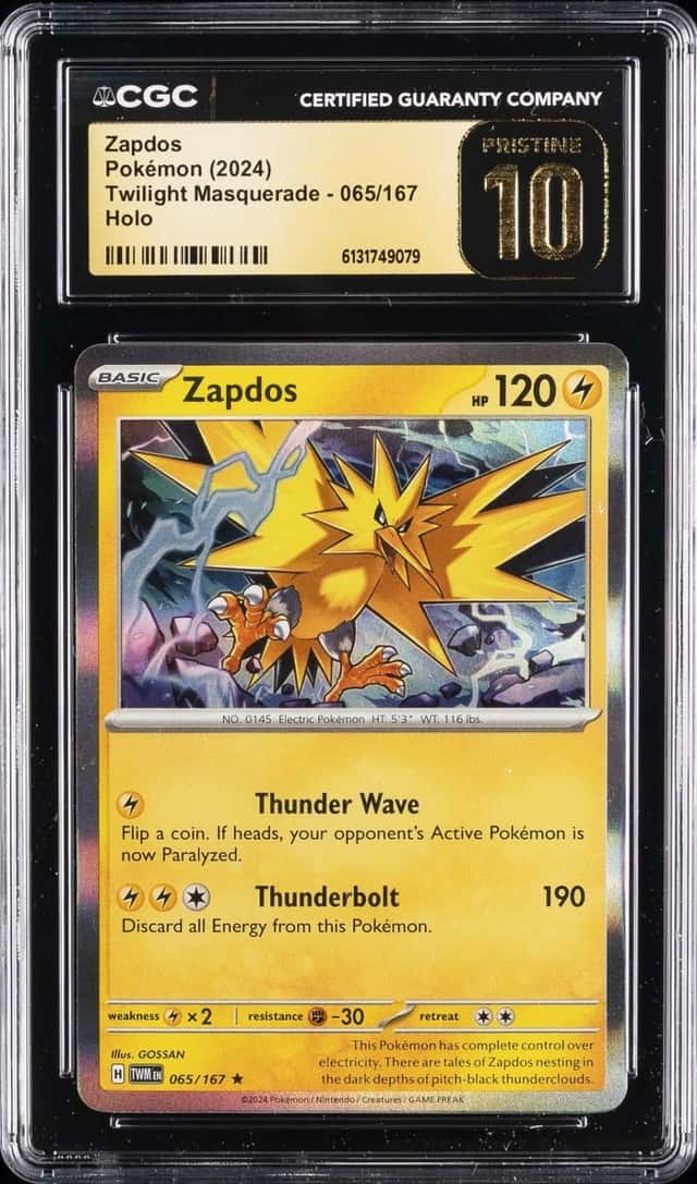 2024 POKEMON TWILIGHT MASQUERADE HOLO #65 ZAPDOS CGC 10 PRISTINE