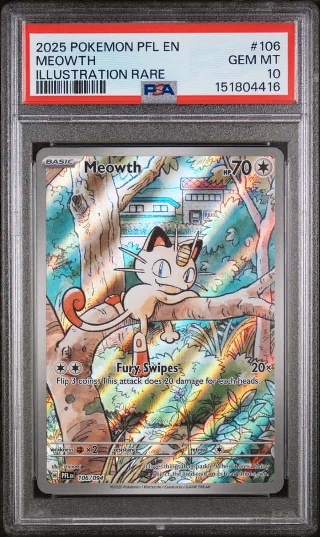2025 POKEMON PFL EN-PHANTASMAL FLAMES ILLUSTRATION RARE #106 MEOWTH PSA 10