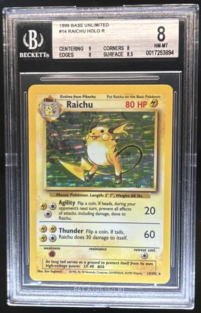 1999 Pokemon Unlimited Raichu Rare Holo #14/102 BGS 8