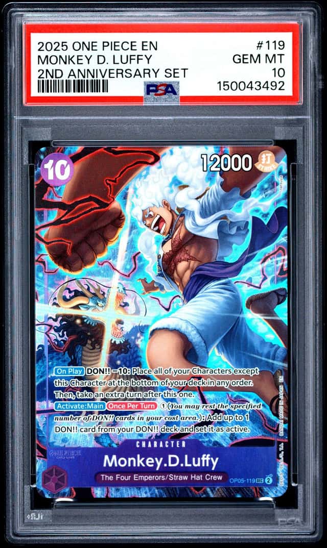 2025 ONE PIECE ENGLISH VERSION 2ND ANNIVERSARY SET #119 MONKEY D. LUFFY PSA 10