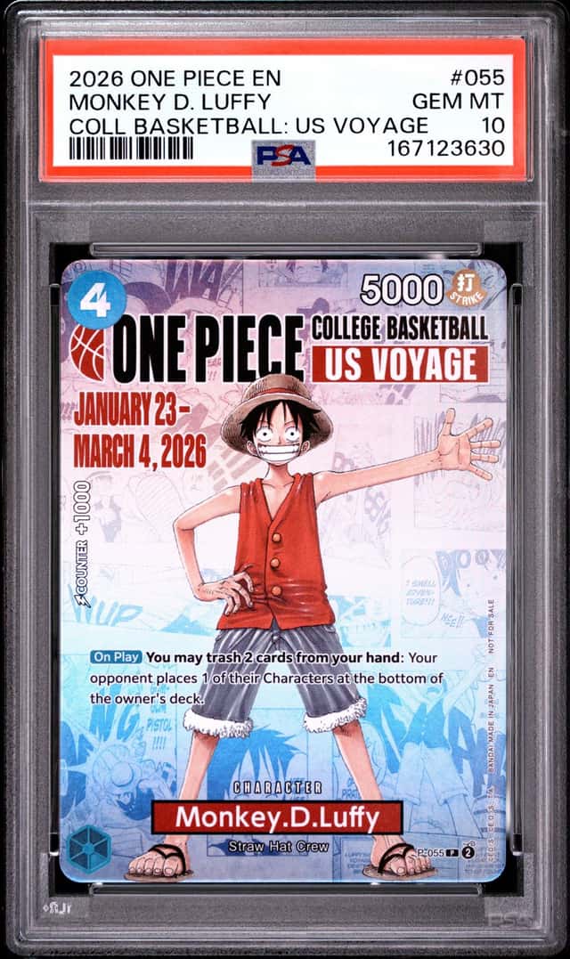 2026 ONE PIECE COLLEGE BASKETBALL: US VOYAGE #055 MONKEY D. LUFFY PSA 10