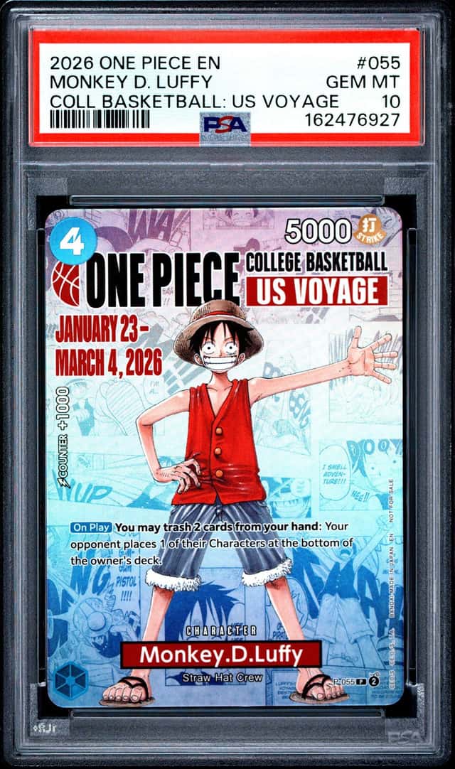 2026 ONE PIECE COLLEGE BASKETBALL: US VOYAGE #055 MONKEY D. LUFFY PSA 10