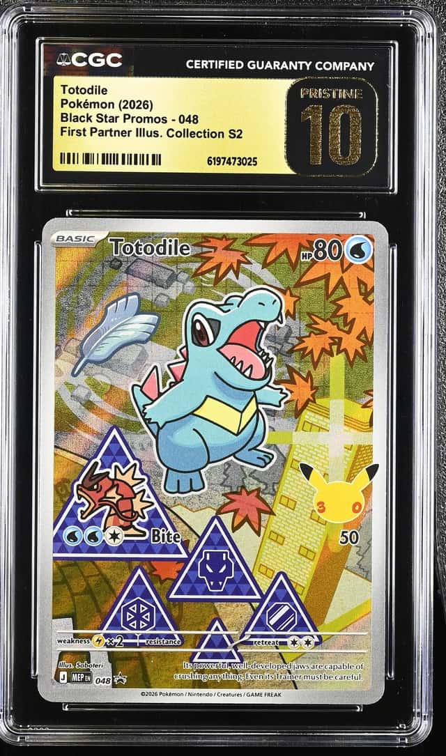 2026 Pokemon Mega Promo First Partner Illustration S2 Full Art Totodile #48 CGC 10 PRISTINE